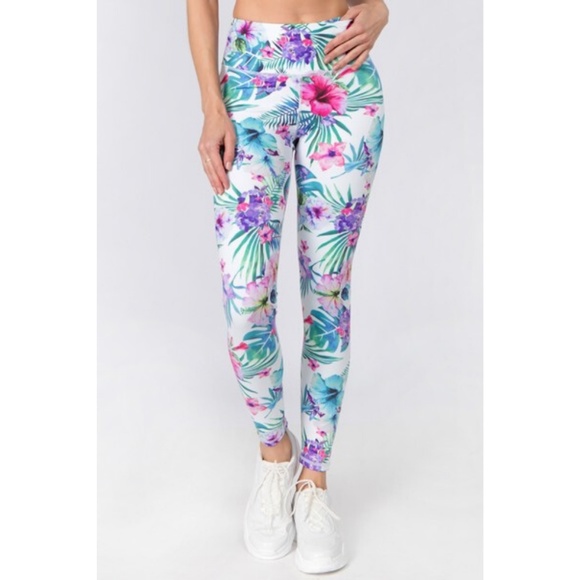 Pants - Active High Rise Tropical Floral Printed Leggings